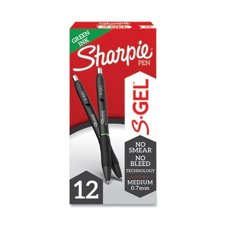 Sharpie S-GEL RETRACTABLE GEL PEN, MEDIUM 0.7 MM, GREEN INK, GREEN BARREL, DOZEN 2126216